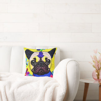 Little Pug Puppy Quilt Like Design Cushion