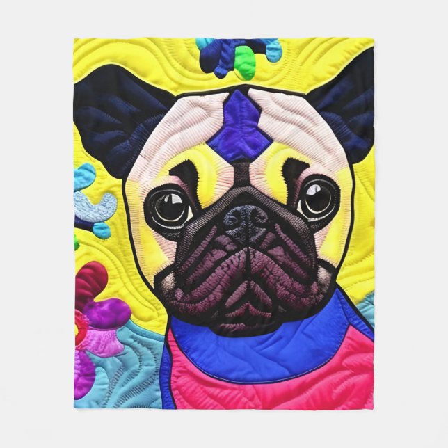 Little Pug Puppy Quilt Like Design Fleece Blanket (Front)