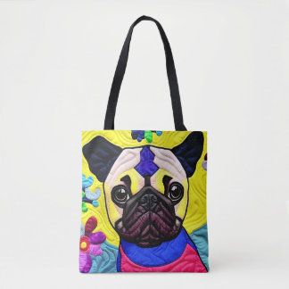 Little Pug Puppy Quilt Like Design Tote Bag