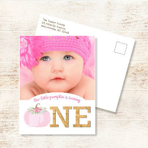 Little Pumpkin 1st Birthday Girl Invitation Postcard