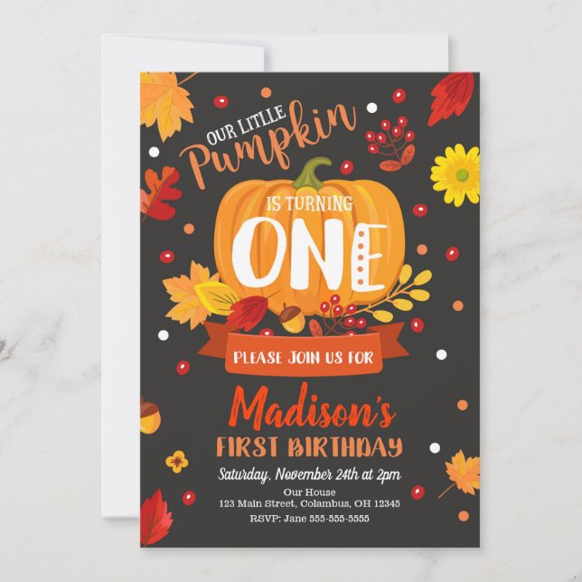 Little Pumpkin 1st  Birthday Invitation (Front)