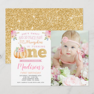 Little Pumpkin 1st Birthday Invitation with Photo