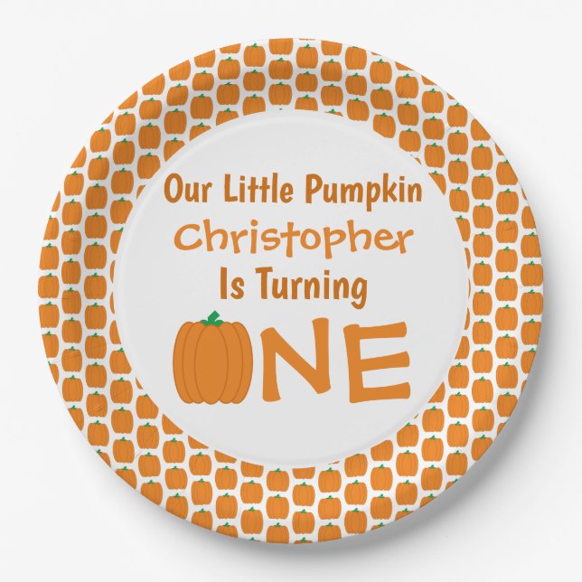 Little Pumpkin 1st Birthday Paper Plate (Front)