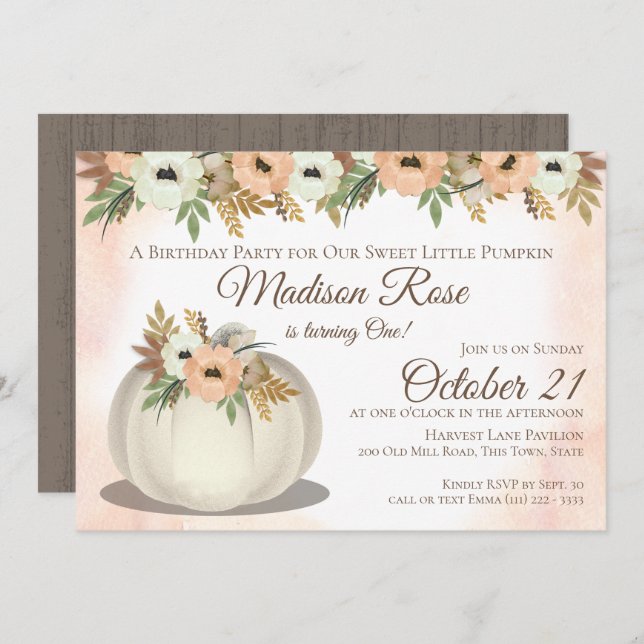 Little Pumpkin 1st Birthday Party Invitation (Front/Back)