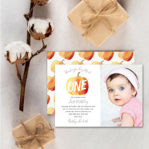 Little Pumpkin 1st Birthday Photo Thank You Card