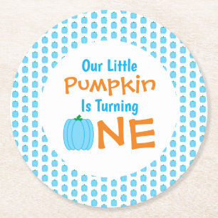 Little Pumpkin 1st Birthday Round Paper Coaster