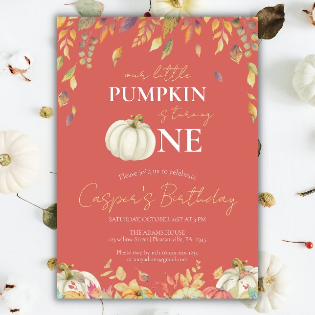 Little Pumpkin 1st Birthday Watercolor Fall  Invitation (Creator Uploaded)