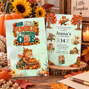Little Pumpkin 1st Birthday Woodland Invitation