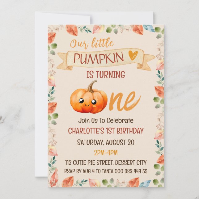 Little Pumpkin 1st First Birthday Party Fall Invitation (Front)