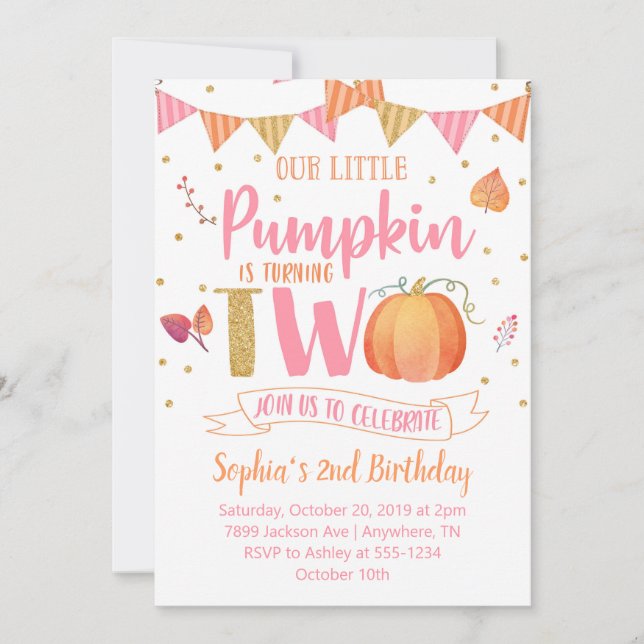 Little Pumpkin 2nd Birthday Invitation (Front)