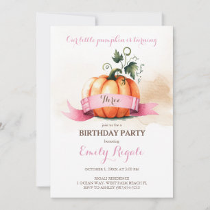 Little Pumpkin 3rd Birthday Party Invitation Girl