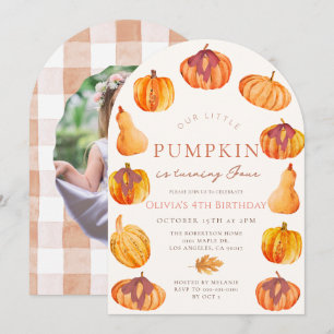 Little Pumpkin Arch Girl Any Age Photo Birthday Invitation