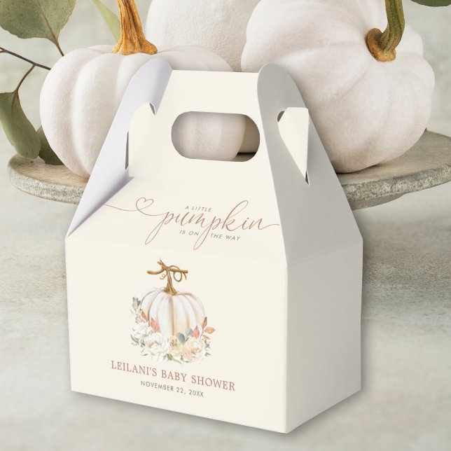 Little Pumpkin Autumn Baby Shower Favour Box (Autumn is in the air with this little pumpkin on the way fall floral baby shower favor box.)
