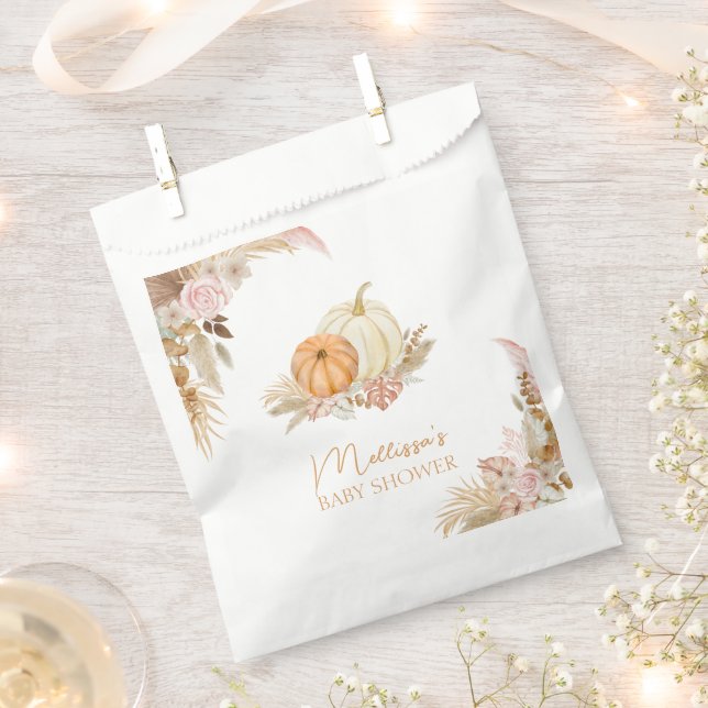 Little Pumpkin Autumn Boho Fall Floral Baby Shower Favour Bags (Clipped)