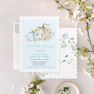 Little Pumpkin Autumn Boy Baby Shower Invitation