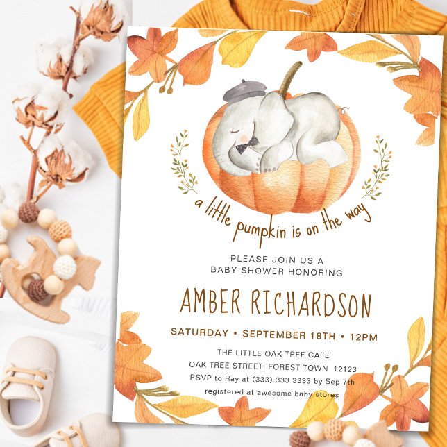 Little Pumpkin Autumn Elephant Boy Baby Shower Invitation (Creator Uploaded)