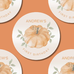 Little Pumpkin Autumn Fall 1st Birthday Classic Round Sticker