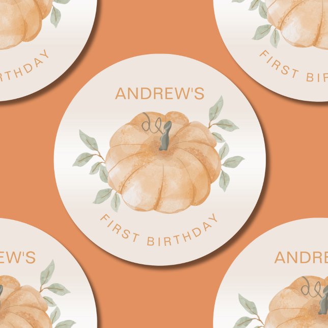 Little Pumpkin Autumn Fall 1st Birthday Classic Round Sticker (Creator Uploaded)