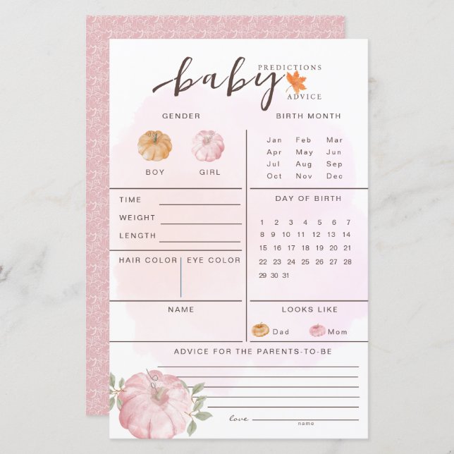  Little Pumpkin Autumn Fall Baby Prediction Game (Front/Back)