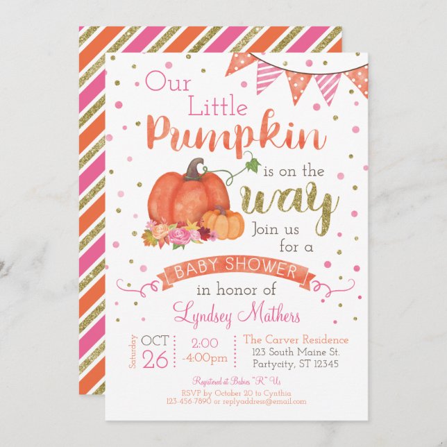 Little Pumpkin Autumn Fall Baby Shower Invitation (Front/Back)