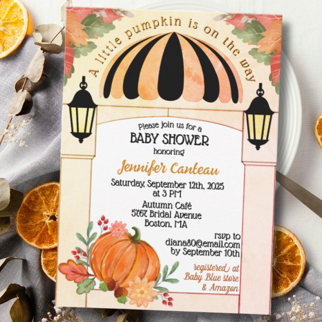 Little pumpkin Autumn Fall Baby Shower Invitation (Autumn, Fall Baby Shower Invitation with Pumpkin)