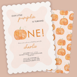 Little Pumpkin Autumn Fall First 1st Birthday Invitation