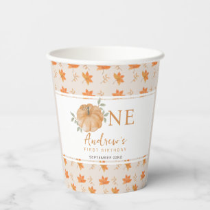 Little Pumpkin Autumn Fall Pattern 1st Birthday Paper Cups