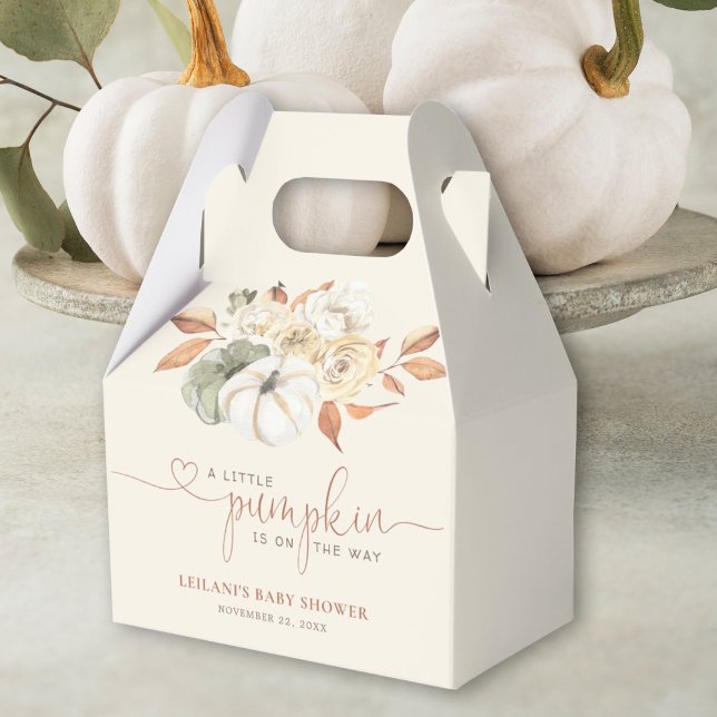 Little Pumpkin Autumn Floral Baby Shower Favour Box (Autumn is in the air with this little pumpkin on the way fall floral baby shower favor box.)