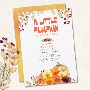 Little Pumpkin Autumn Flowers Any Age Birthday Invitation