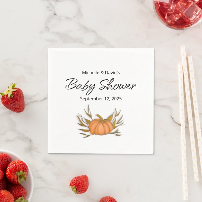 Little Pumpkin Autumn Gender Neutral Baby Shower Napkin (Insitu)