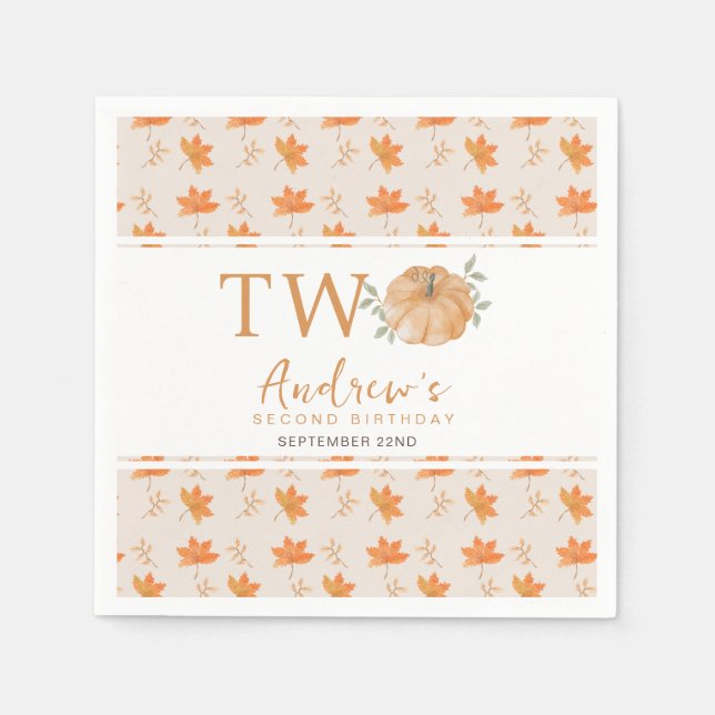 Little Pumpkin Autumn Leaf Fall 2nd Birthday Napkin (Front)
