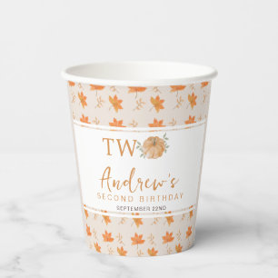 Little Pumpkin Autumn Leaf Fall 2nd Birthday Paper Cups