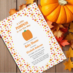 Little Pumpkin Autumn Leaves Baby Shower Invitation