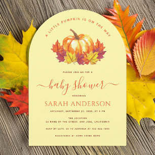 Little Pumpkin Autumn Leaves Fall Baby Shower Invitation