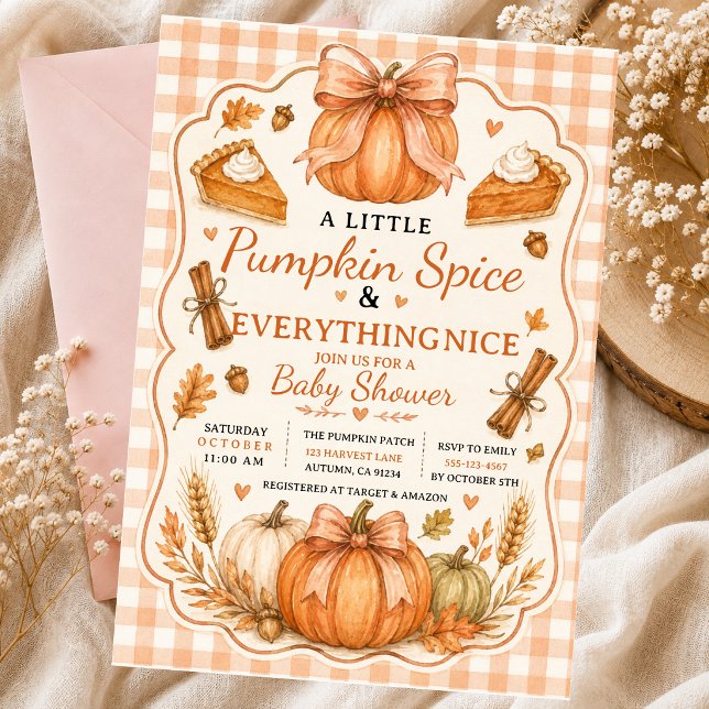 Little Pumpkin Autumn Sticks Cinnamon Pie bow  Invitation (Creator Uploaded)