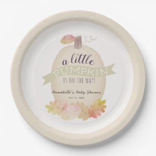 Little Pumpkin Baby Beige Baby Shower Paper Plate