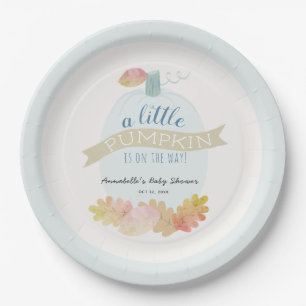 Little Pumpkin Baby Blue Baby Shower Paper Plate