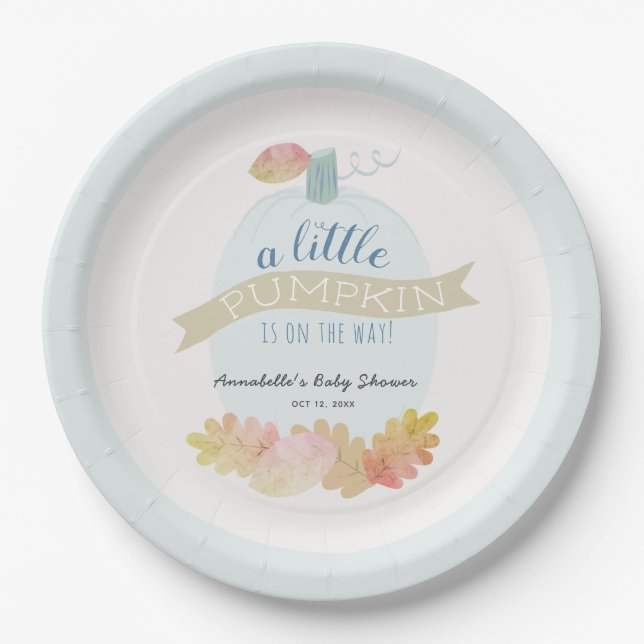 Little Pumpkin Baby Blue Baby Shower Paper Plate (Front)