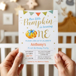 Little Pumpkin Baby Boy First Birthday Party Invitation