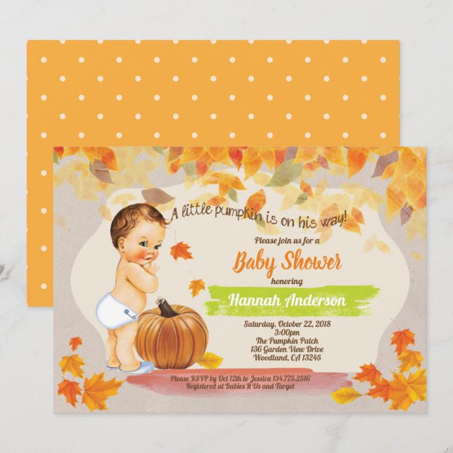 Little pumpkin baby boy shower vintage retro invitation (Front/Back)