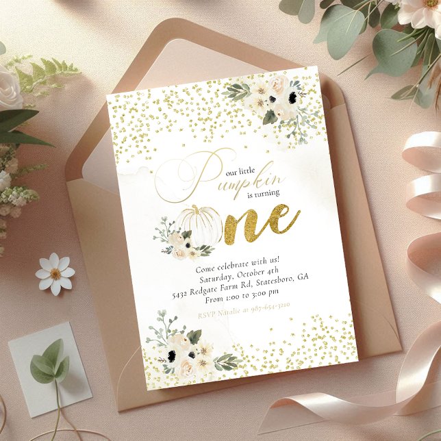 Little Pumpkin Baby Girl First Birthday Invitation (Creator Uploaded)