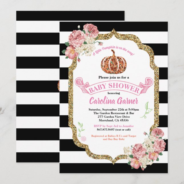 Little pumpkin baby girl shower invitation pink (Front/Back)
