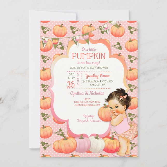 Little Pumpkin Baby Girl Shower Light Brunette Invitation (Front)