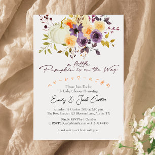 Little Pumpkin Baby Girl Shower Purple Floral Invitation