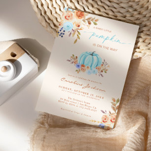 Little Pumpkin Baby Shower Blue Boy Invitation
