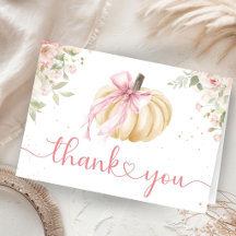 Little Pumpkin Baby Shower Bow Folded Thank You
