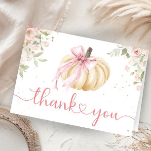 Little Pumpkin Baby Shower Bow Folded Thank You Card