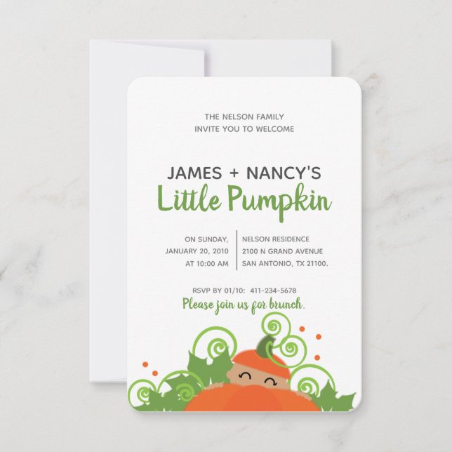 little pumpkin BABY SHOWER boy girl dark skin tone Invitation (Front)