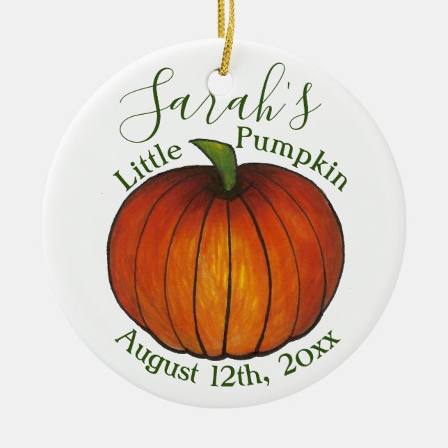 Little Pumpkin Baby Shower Christening Autumn Fall Ceramic Tree Decoration (Front)