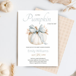 Little Pumpkin Baby Shower Dusty Blue Ribbon Invitation